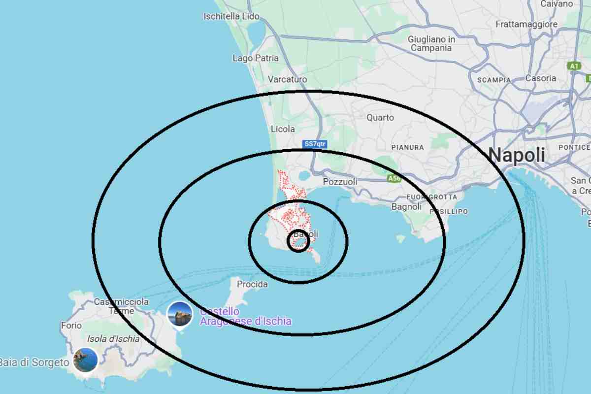 mappa di google con indicato il terremoto ai campi flegrei