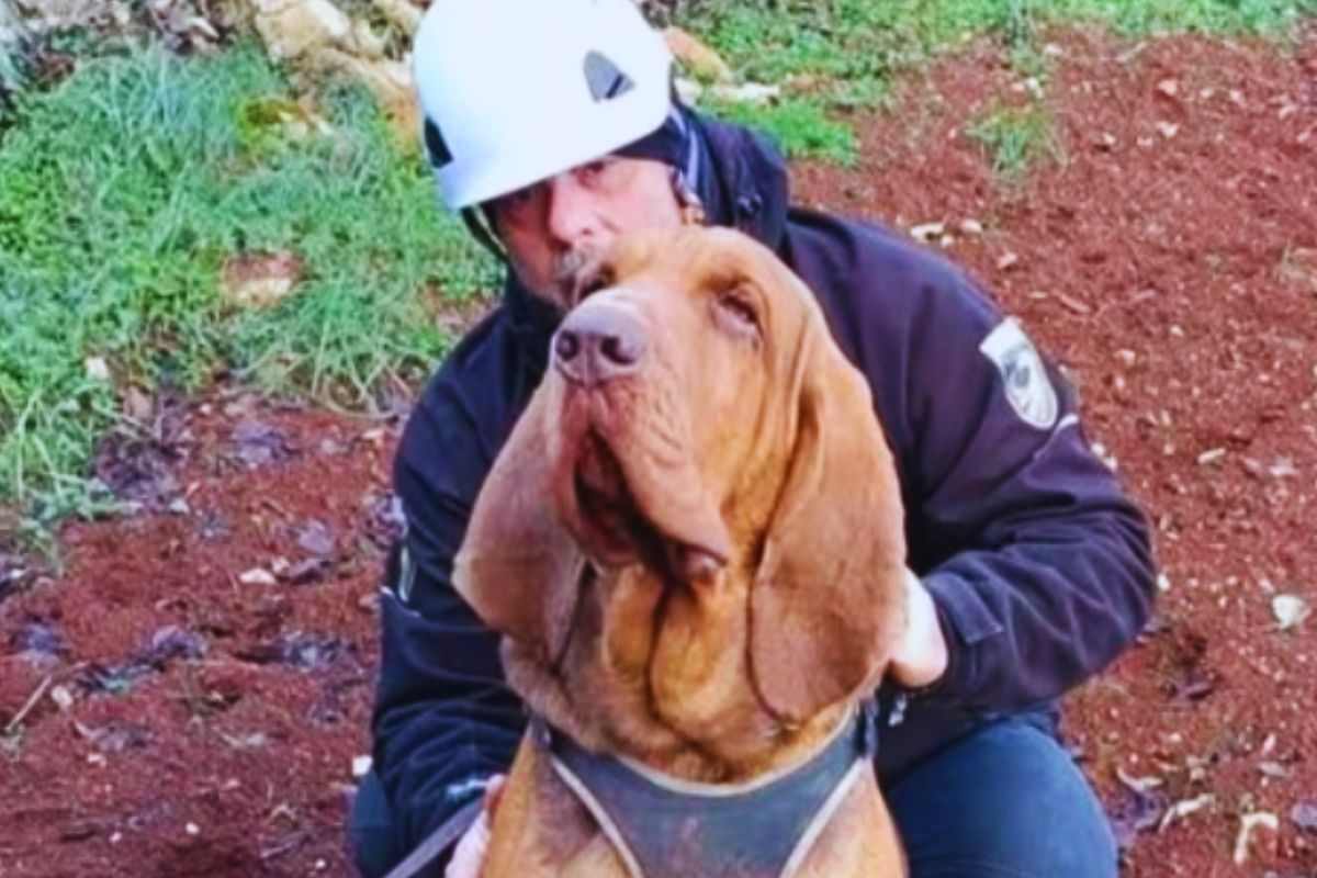 Il cane Bruno con il suo addestratore