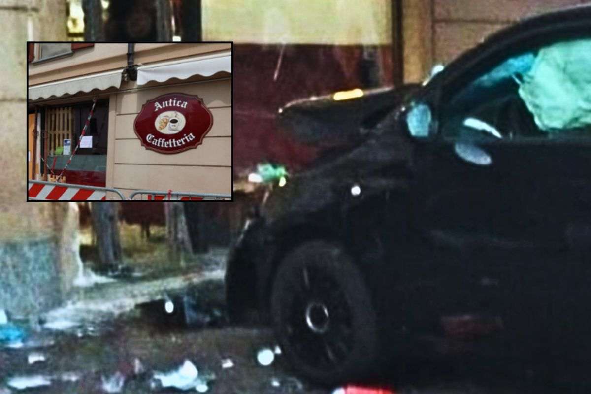L'auto contro la vetrina dell'Antica caffetteria
